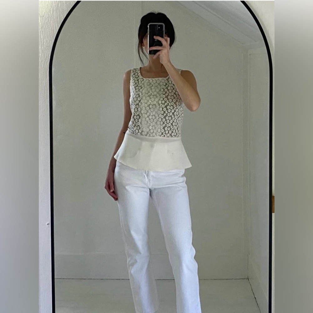 Ann Taylor Ivory Lace Peplum Shell Top